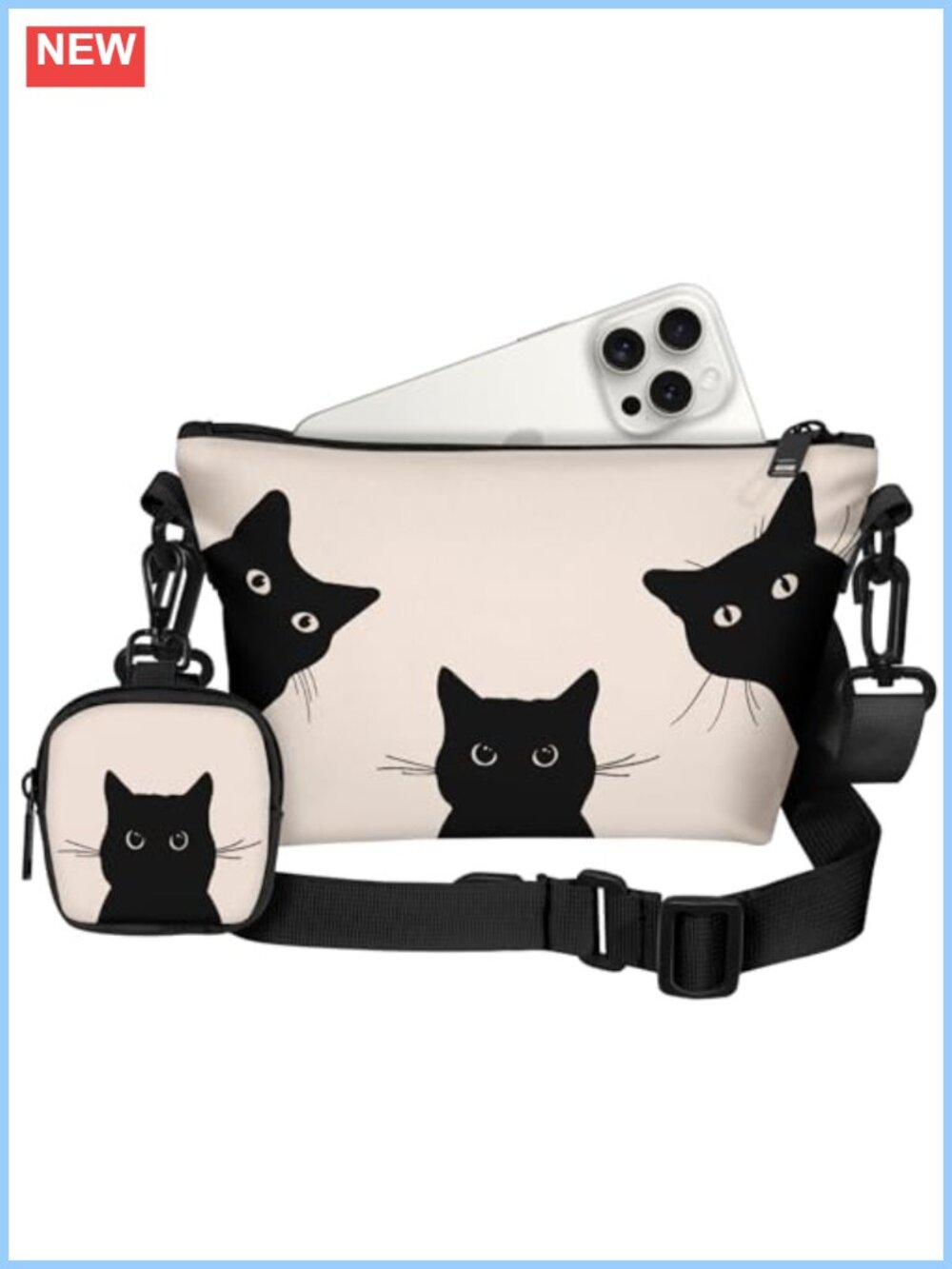 Small Crossbody Bag Waterproof Oxford Cloth Adjustable Strap Zip Purse